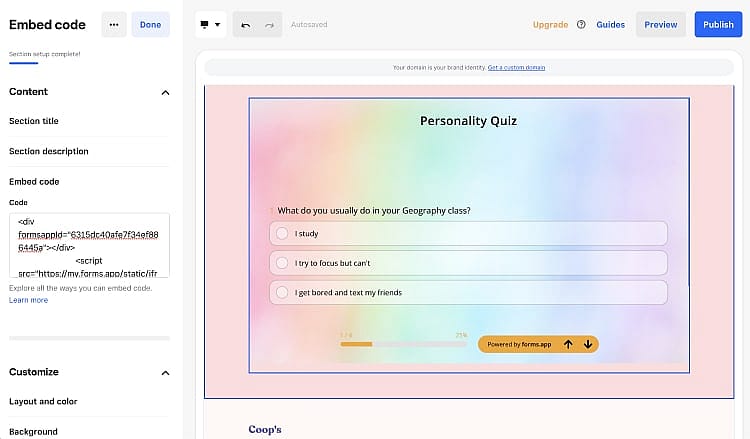 Using your embed code on a Weebly website